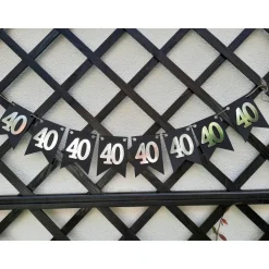 Girlande zum 40. Geburtstag in Silber und Schwarz, tolle Farben mit Spiegeleffekt! Wimpel, Wimpelkette in angesagten Tre