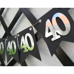 Girlande zum 40. Geburtstag in Silber und Schwarz, tolle Farben mit Spiegeleffekt! Wimpel, Wimpelkette in angesagten Tre