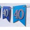 Girlande zum 40. Geburtstag in blau und dunkelblau mit silbernen Zahlen. Glitzer. Wimpel. Wimpelkette. Happy Birthday. Dekoration aus Papier.