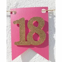 Girlande zum 18. Geburtstag Pink Rosa Gold Wimpel Endlich volljährig Wimpelkette Glitzer Gold Geburtstagsdeko