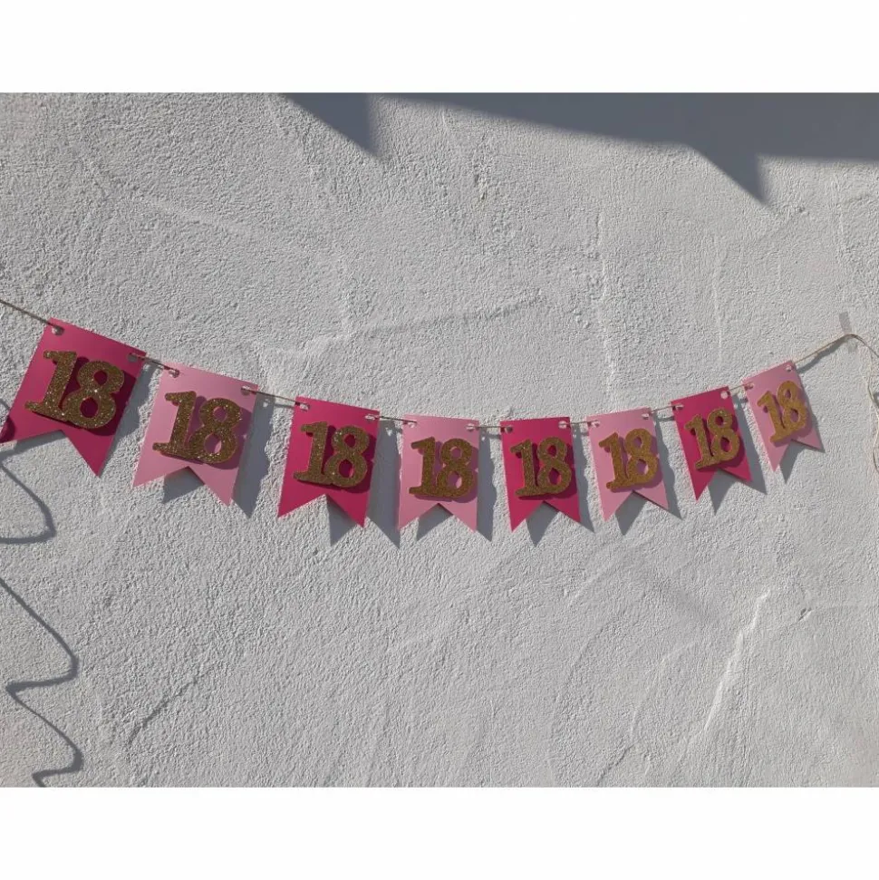 Girlande zum 18. Geburtstag Pink Rosa Gold Wimpel Endlich volljährig Wimpelkette Glitzer Gold Geburtstagsdeko