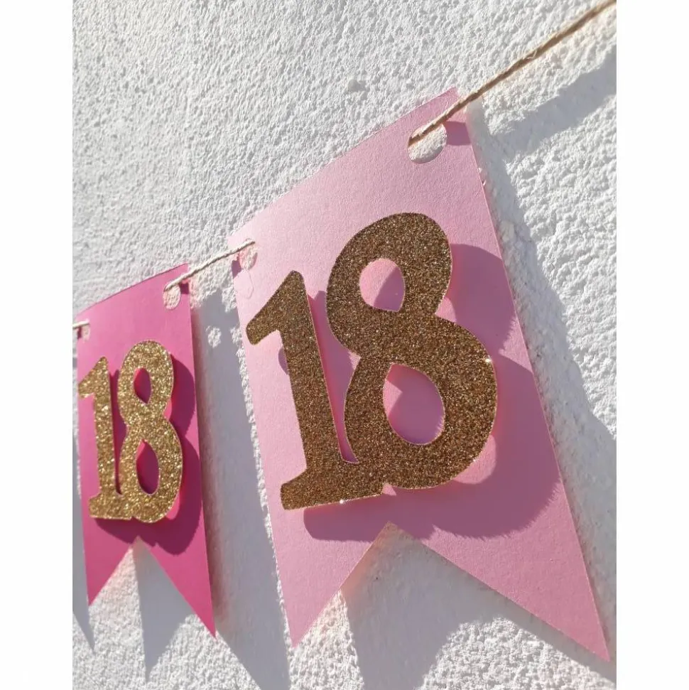 Girlande zum 18. Geburtstag Pink Rosa Gold Wimpel Endlich volljährig Wimpelkette Glitzer Gold Geburtstagsdeko