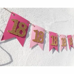 Girlande zum 18. Geburtstag Pink Rosa Gold Wimpel Endlich volljährig Wimpelkette Glitzer Gold Geburtstagsdeko