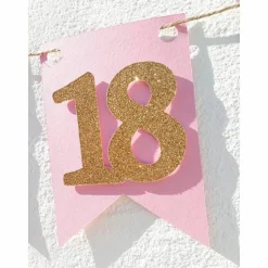 Girlande zum 18. Geburtstag Pink Rosa Gold Wimpel Endlich volljährig Wimpelkette Glitzer Gold Geburtstagsdeko