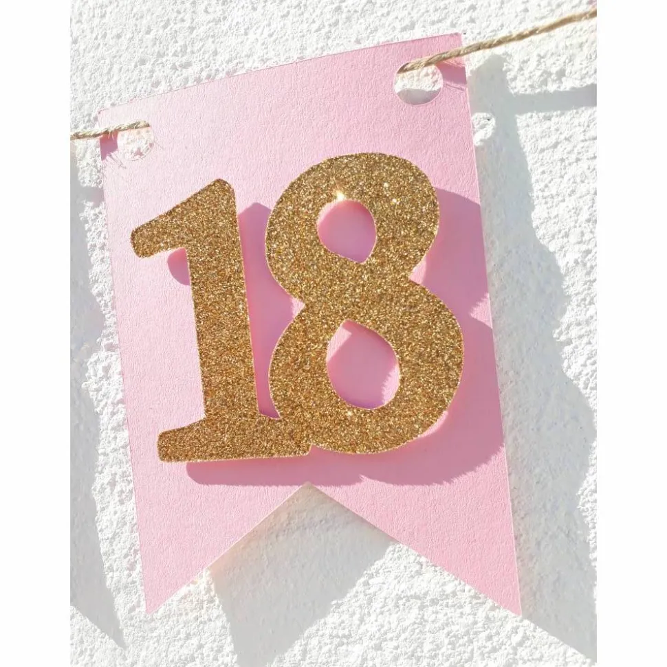 Girlande zum 18. Geburtstag Pink Rosa Gold Wimpel Endlich volljährig Wimpelkette Glitzer Gold Geburtstagsdeko
