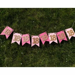 Girlande zum 18. Geburtstag Pink Rosa Gold Wimpel Endlich volljährig Wimpelkette Glitzer Gold Geburtstagsdeko