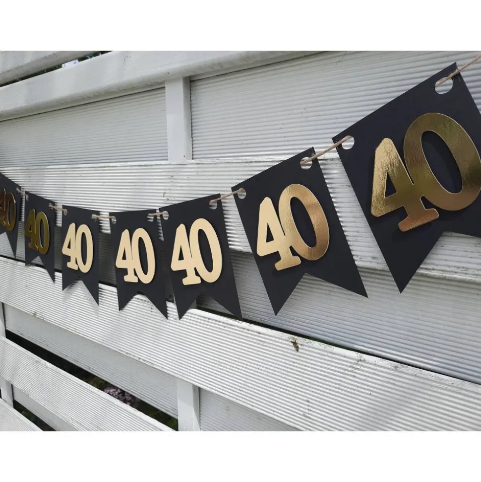 Girlande zum 40. Geburtstag in Gold und Schwarz, tolle Farben mit Spiegeleffekt! Wimpel, Wimpelkette in angesagten Trend