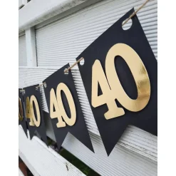 Girlande zum 40. Geburtstag in Gold und Schwarz, tolle Farben mit Spiegeleffekt! Wimpel, Wimpelkette in angesagten Trend