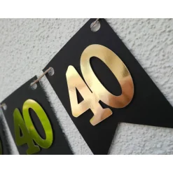 Girlande zum 40. Geburtstag in Gold und Schwarz, tolle Farben mit Spiegeleffekt! Wimpel, Wimpelkette in angesagten Trend