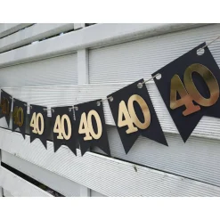 Girlande zum 40. Geburtstag in Gold und Schwarz, tolle Farben mit Spiegeleffekt! Wimpel, Wimpelkette in angesagten Trend
