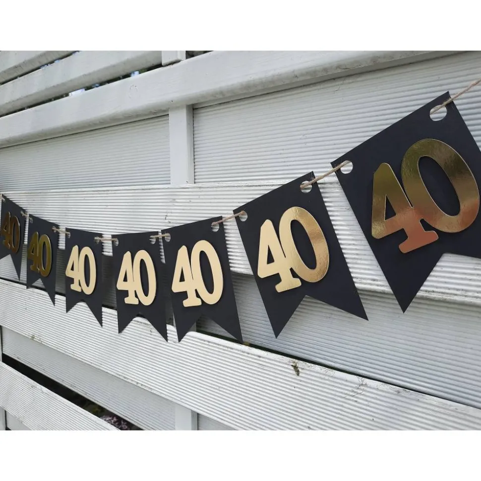 Girlande zum 40. Geburtstag in Gold und Schwarz, tolle Farben mit Spiegeleffekt! Wimpel, Wimpelkette in angesagten Trend