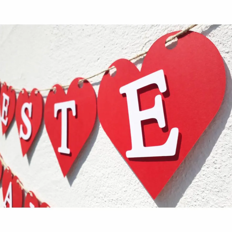 Girlande zum Muttertag "Beste Mama" Herzgirlande für die Mama, Mami, Mutti, Mutter. Dekoration mit roten Herzen. Auch zum Geburtstag!