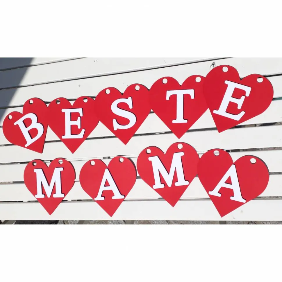 Girlande zum Muttertag "Beste Mama" Herzgirlande für die Mama, Mami, Mutti, Mutter. Dekoration mit roten Herzen. Auch zum Geburtstag!