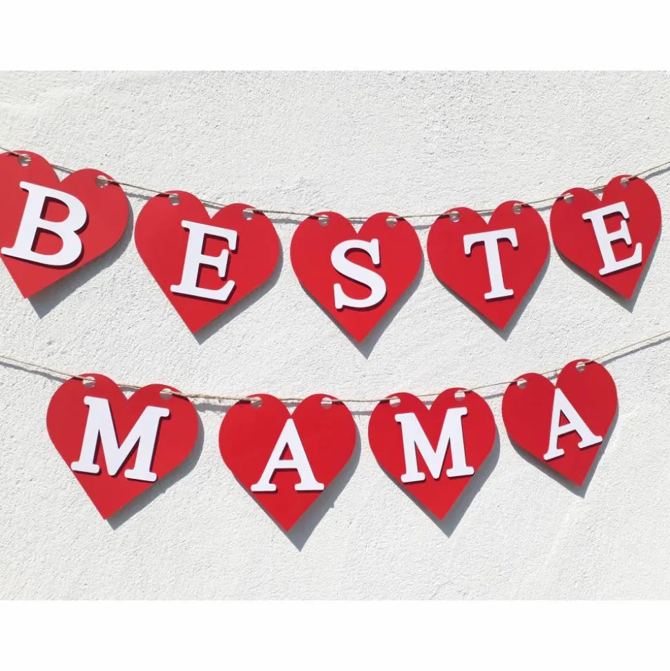 Girlande zum Muttertag "Beste Mama" Herzgirlande für die Mama, Mami, Mutti, Mutter. Dekoration mit roten Herzen. Auch zum Geburtstag!