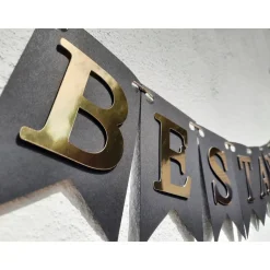 Girlande zur bestandenen Prüfung / Personalisierbar / Abschluss Bachelor Master Wimpelkette zum Schulabschluss Gold und