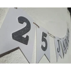 Girlande zur silbernen Hochzeit Jubiläum 25 Jahre in Silber und Weiß