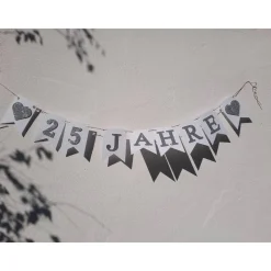 Girlande zur silbernen Hochzeit Jubiläum 25 Jahre in Silber und Weiß