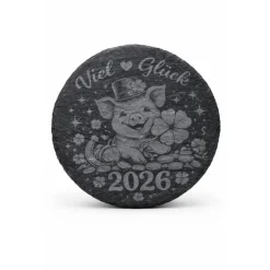 Glücksbringer 2026 Schieferplatte rund 20 cm | Viel Glück | Silvester Geschenk | Deko Neujahr
