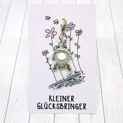 Glücksbringer Glücksfrosch weiß – handgemachter Anhänger mit Schmuckkärtchen