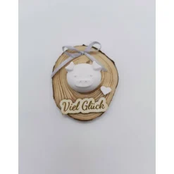 Glücksbringer handgefertigt – Schnecke, Pferd oder Schweinchen auf Holzscheibe – Geschenkidee