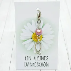 Glücksbringer Ichtys Fisch silberfarben/rosa – Gastgeschenk für Kommunion, Firmung & Konfirmation