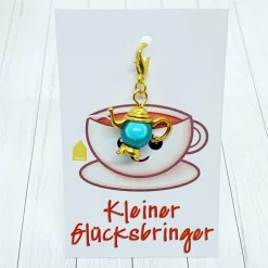 Glücksbringer Kanne goldfarben/türkis – Charm Anhänger für Tee- & Kaffeeliebhaber