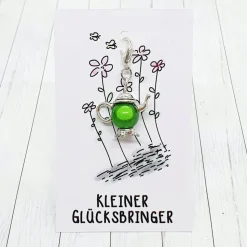 Glücksbringer Kanne silberfarben/grün – Anhänger als Geschenk oder Mitbringsel