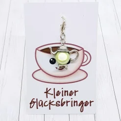 Glücksbringer Kanne silberfarben/hellgrün – Charmanter Anhänger & Geschenkidee