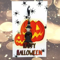 Glücksbringer kleine Hexe lila – Handgemachter Anhänger mit leuchtendem Kopf