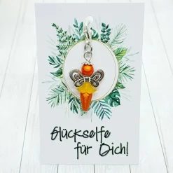 Glücksbringer Schmetterlingselfe silberfarben orange – Zauberhafter Anhänger mit Karabiner