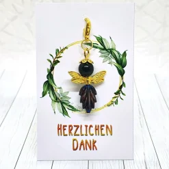 Glücksbringer Waldelfe goldfarben dunkelblau – handgemachter Anhänger & Unikat