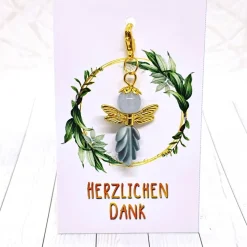 Glücksbringer Waldelfe goldfarben / hellblau – handgefertigter Elfen-Anhänger als einzigartiges Geschenk