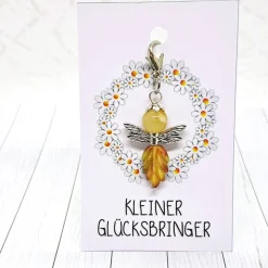 Glücksbringer Waldelfe silberfarben gelb – handgefertigter Elfen-Anhänger als Unikat