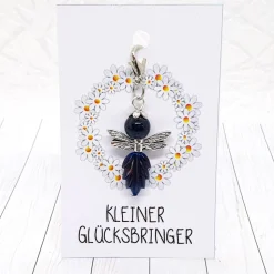 Glücksbringer Waldelfe silberfarben dunkelblau – handgemachter Elfen-Anhänger als Geschenk