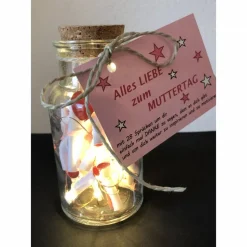 Glücksglas, Sprücheglas, Freundschaftsgeschenk - Dekoglas mit 24 Sprüchen und mit Beleuchtung