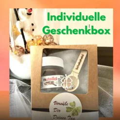Glückspäckchen, Glücksbox, Freundschaftsgeschenk, Schokolade zum Löffeln, Holzlöffel mit Gravur,Mininutella mit Spruch