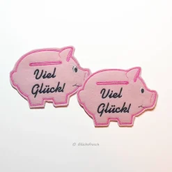 Glücksschwein, Geldgeschenk, gestickt auf Filz "Viel Glück!"