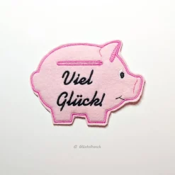 Glücksschwein, Geldgeschenk, gestickt auf Filz "Viel Glück!"