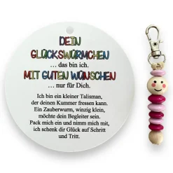 Glückswürmchen, Geschenk Einschulung, Sorgenwürmchen, Ranzenbaumler, Worry worm, Mutmacher, Glücksbringer, Holz