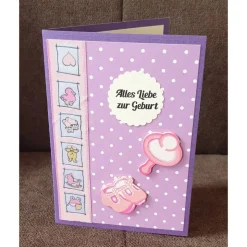 Glückwunschkarte " Geburt " Alles liebe zur Geburt , Schnuller , Babyschuhe