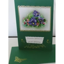 Glückwunschkarte 60. Geburtstag – 3D-Grußkarte Unikat mit Veilchen, handgefertigt, 10,5 x 15,5 cm