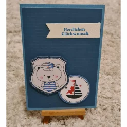 Glückwunschkarte , kleiner Matrose , Schiffchen , Blau