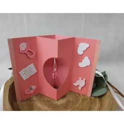 Glückwunschkarte - Popupkarte zur Taufe oder Geburt, Rosa personalisiert