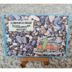 Glückwunschkarte " Willkommen in der Rente " Sie haben ihr Ziel erreicht - Steinemotiv