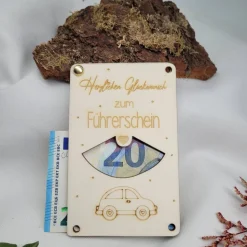 Glückwunschkarte Führerscheinprüfung Geldkarte Geschenk Holz Glückwunsch