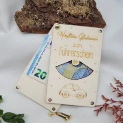 Glückwunschkarte Führerscheinprüfung Geldkarte Geschenk Holz Glückwunsch