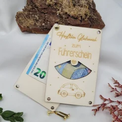 Glückwunschkarte Führerscheinprüfung Geldkarte Geschenk Holz Glückwunsch