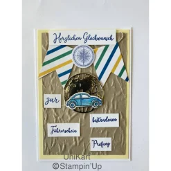 Glückwunschkarte Führerschein Prüfung 3D Unikat Handarbeit