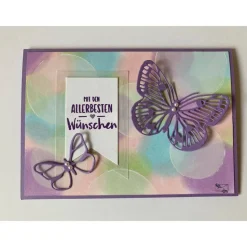 Glückwunschkarte für viele Anlässe mit Schmetterlingen+ Grußtext Bokeh -Technik 3D