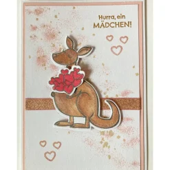 Glückwunschkarte Geburt Taufe Babyparty Karte Mädchen Junge  Känguruh Handarbeit handgefertigt Unikat